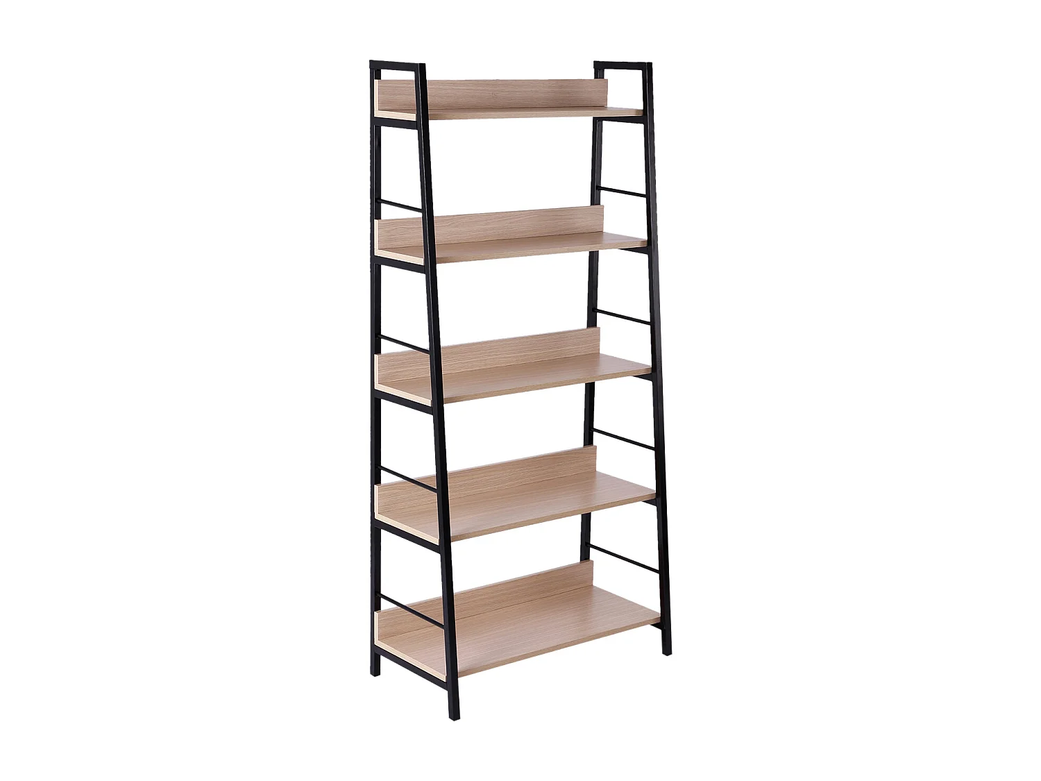 Étagère bibliothèque style industriel incliné 5 niveaux 70L x 35l x 150H cm coloris chêne clair noir