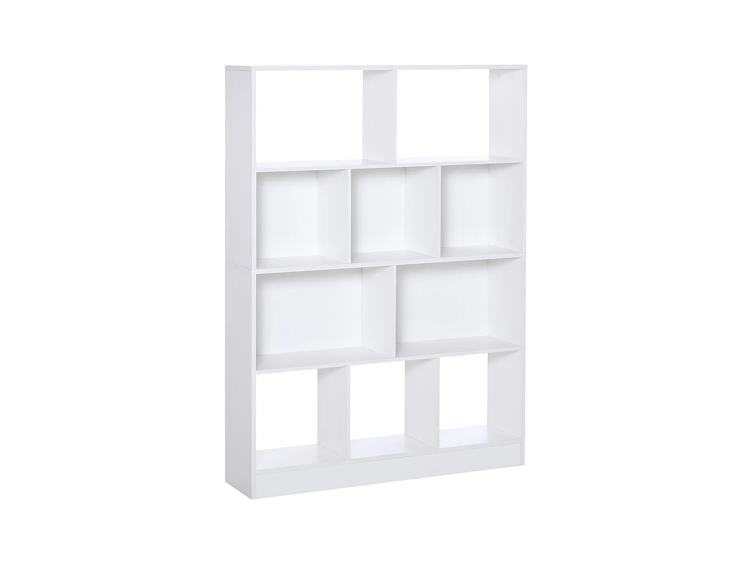 Bibliothèque étagère meuble de rangement 5 niches + 5 étagères panneaux particules blanc