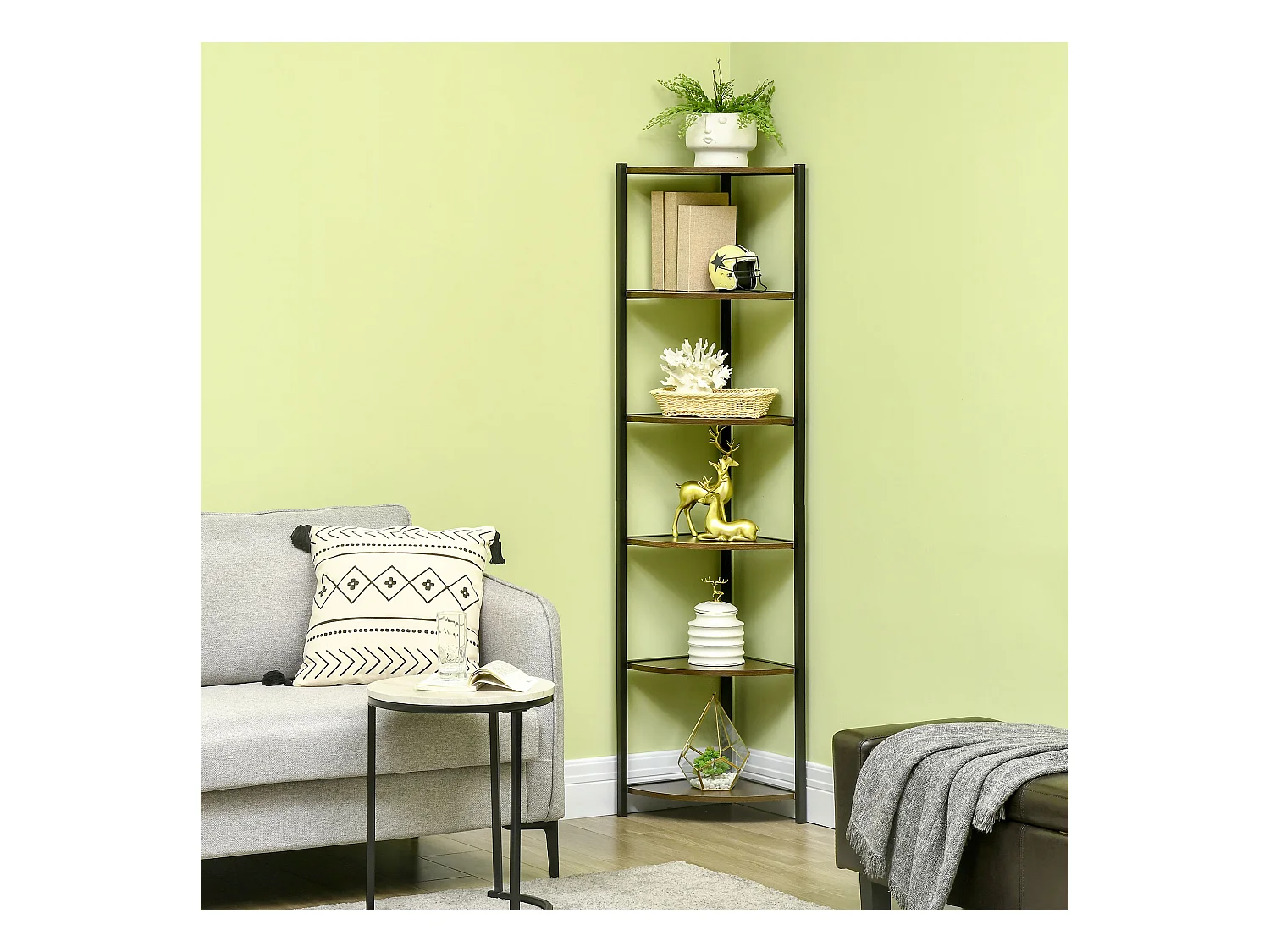 Étagère bibliothèque d'angle style industriel 6 étagères dim. 34L x 34l x 166H cm métal noir MDF aspect bois