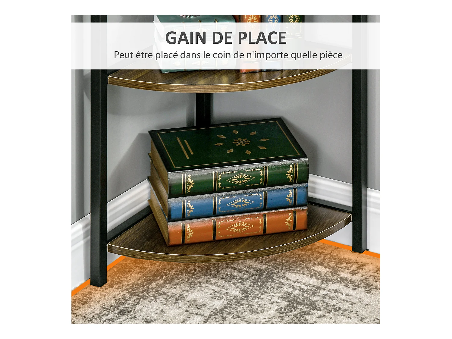 Étagère bibliothèque d'angle style industriel 6 étagères dim. 34L x 34l x 166H cm métal noir MDF aspect bois