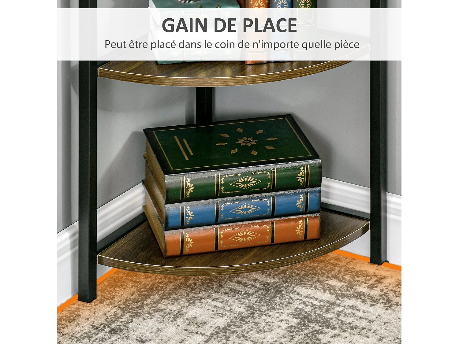 Étagère bibliothèque d'angle style industriel 6 étagères dim. 34L x 34l x 166H cm métal noir MDF aspect bois