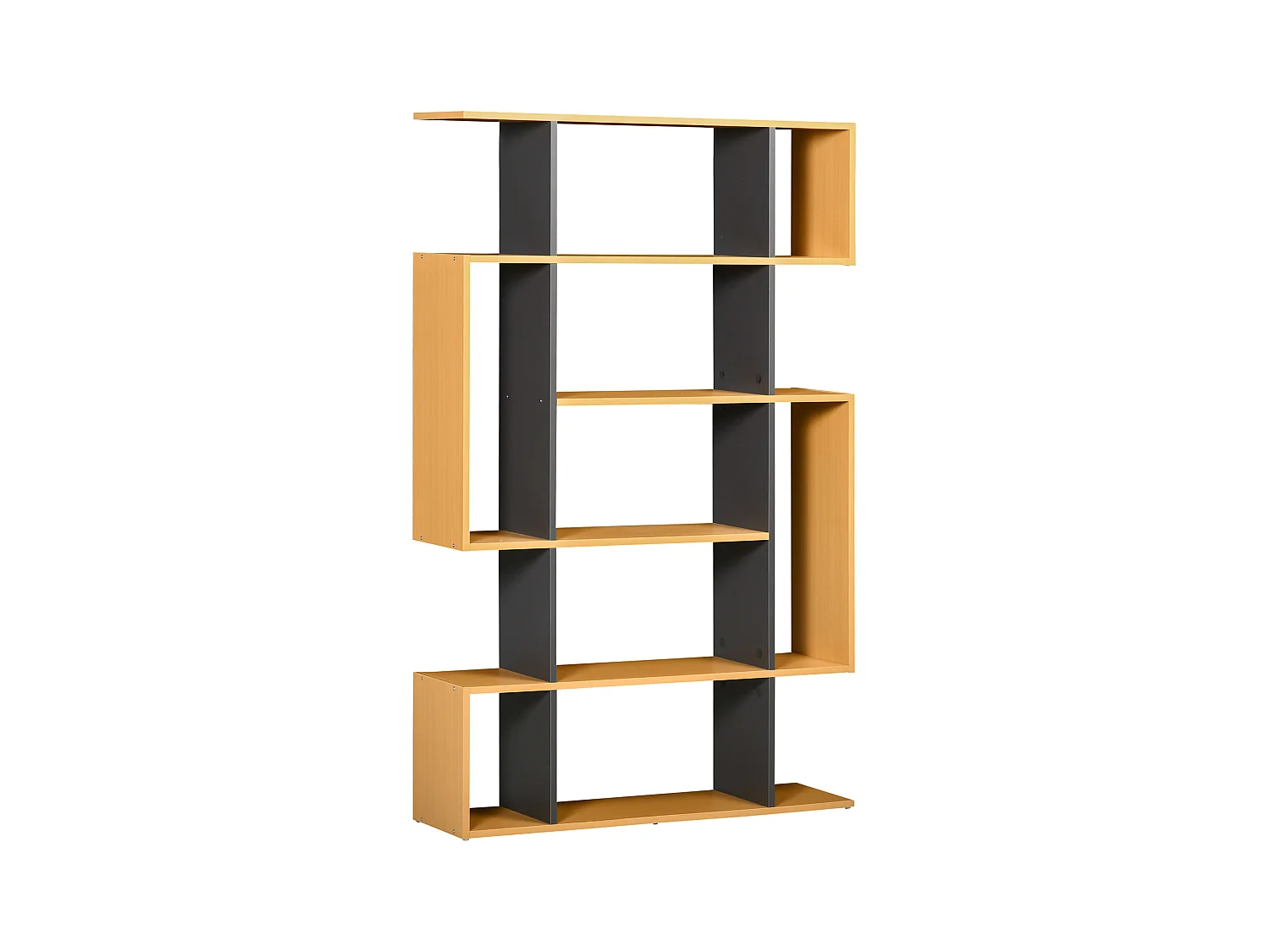 Bibliothèque étagère meuble de rangement design contemporain en S 13 étagères dim. 95L x 25l x 150H cm aspect bois clair gris