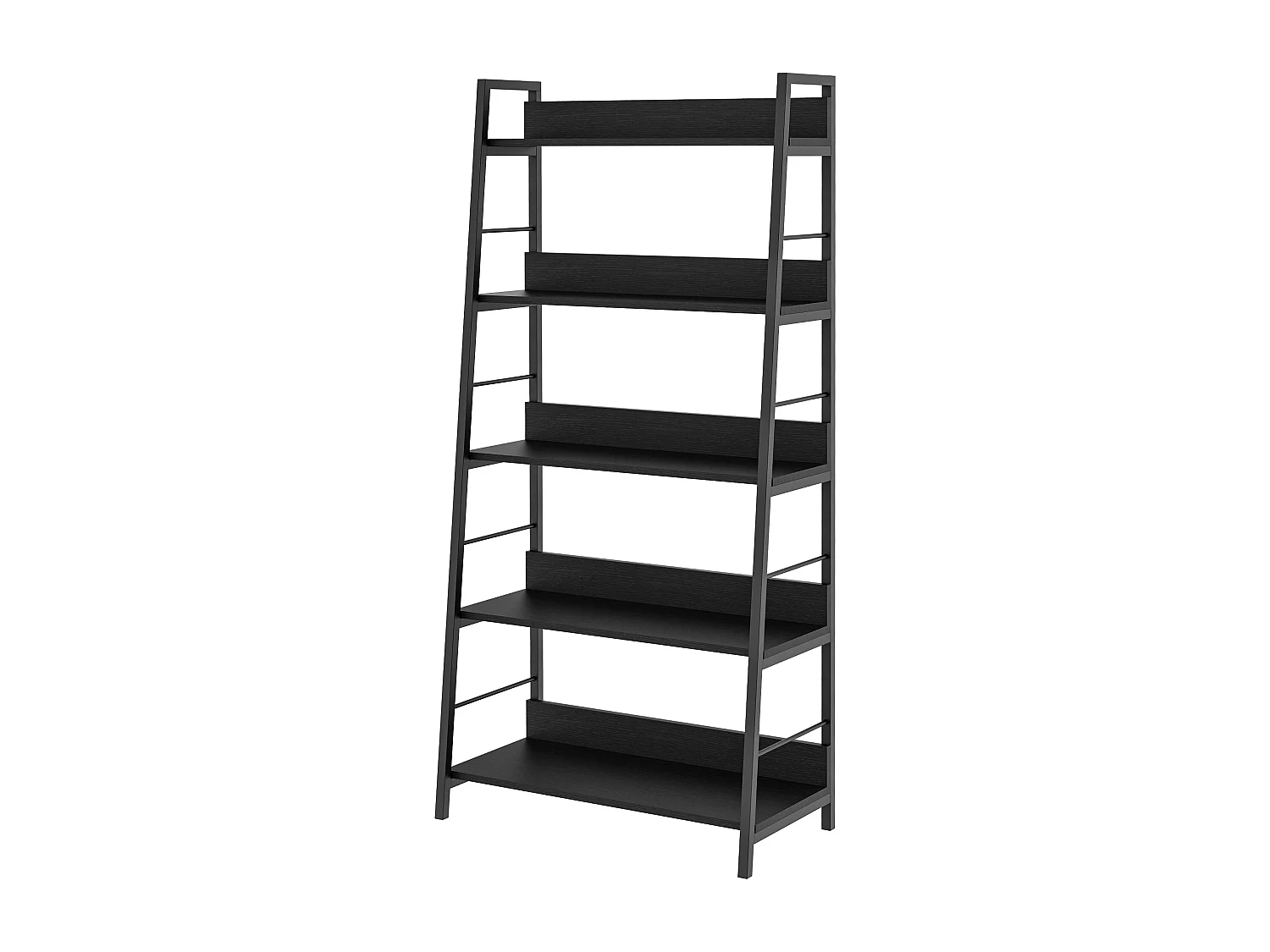 Étagère bibliothèque de rangement style industriel incliné 5 niveaux 70L x 35l x 150H cm noir