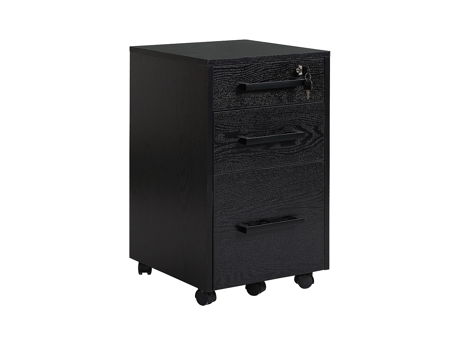 HOMCOM Caisson de bureau rangement bureau sur roulettes 3 tiroirs 1 verrouillable 1 trieur à dossiers MDF panneaux particules noir