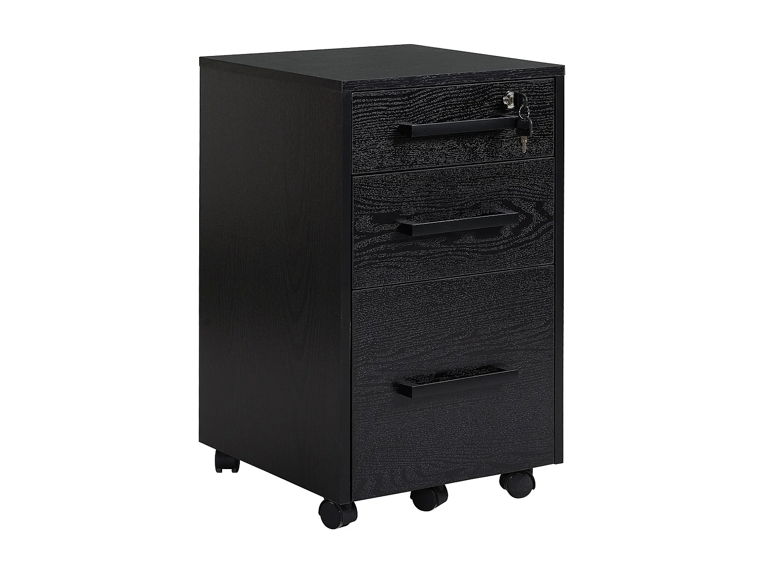 HOMCOM Caisson de bureau rangement bureau sur roulettes 3 tiroirs 1 verrouillable 1 trieur à dossiers MDF panneaux particules noir