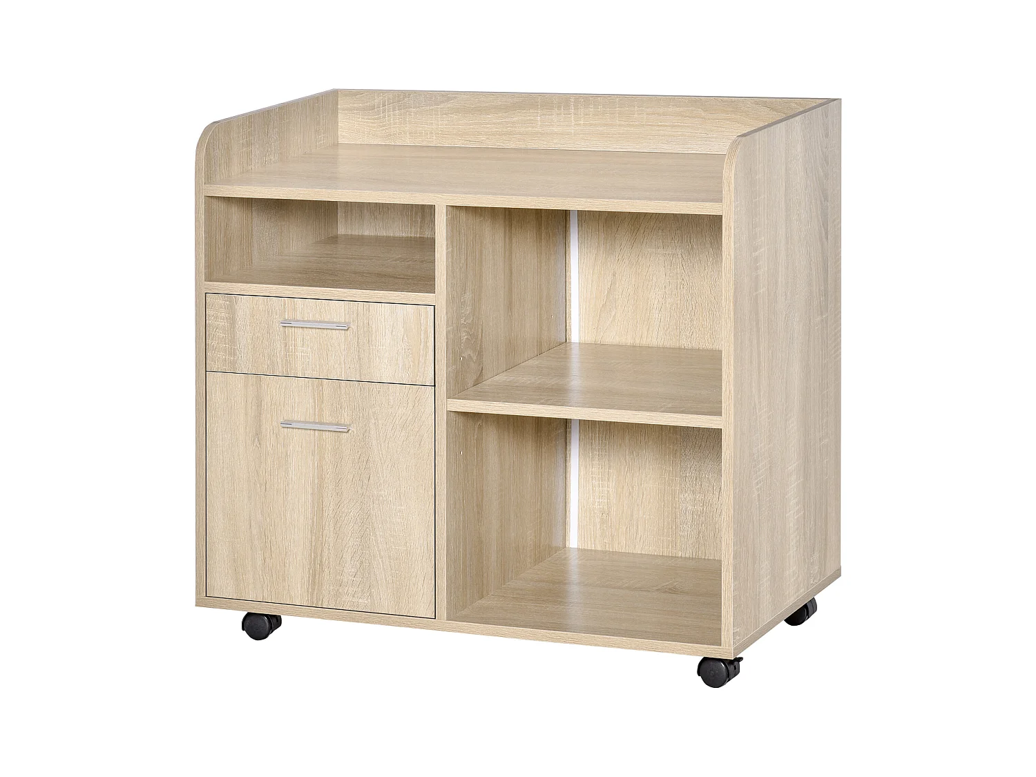 Vinsetto Support d'imprimante - caisson organiseur bureau - 3 niches, 2 tiroirs, grand plateau - panneaux particules chêne clair