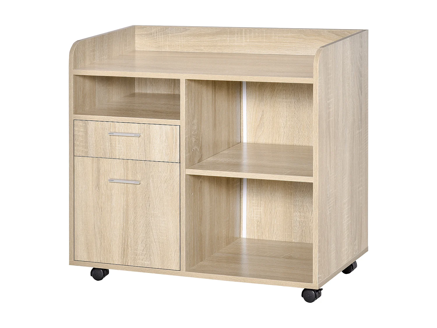 Vinsetto Support d'imprimante - caisson organiseur bureau - 3 niches, 2 tiroirs, grand plateau - panneaux particules chêne clair