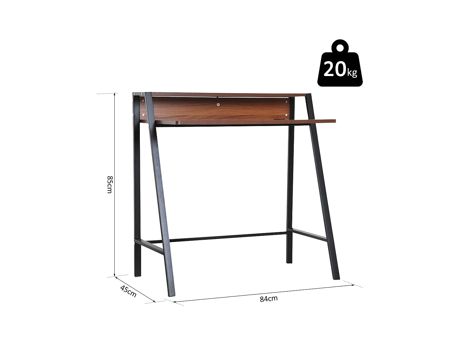 Bureau secrétaire bureau informatique dim. 84L x 45l x 85H cm style néo-rétro étagère coloris noyer noir