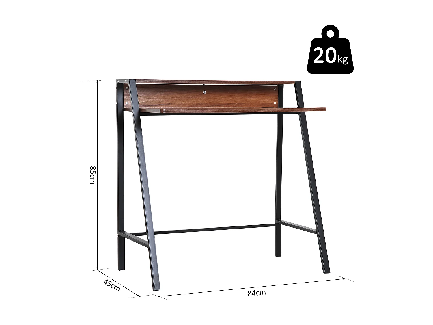 Bureau secrétaire bureau informatique dim. 84L x 45l x 85H cm style néo-rétro étagère coloris noyer noir