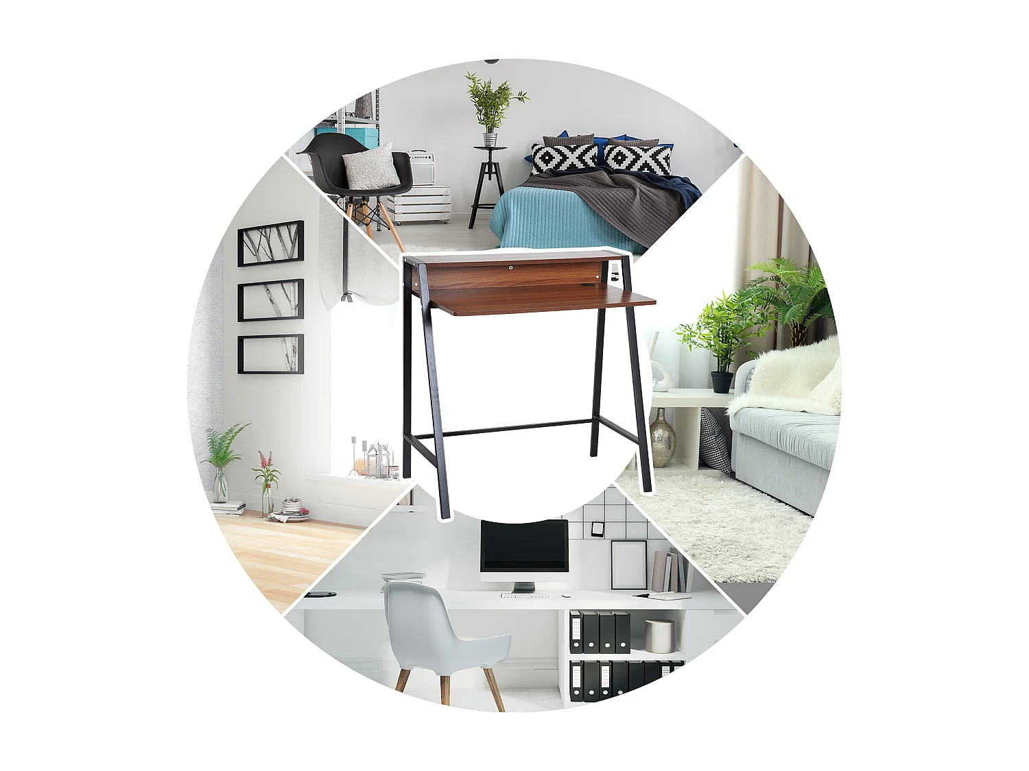 Bureau secrétaire bureau informatique dim. 84L x 45l x 85H cm style néo-rétro étagère coloris noyer noir