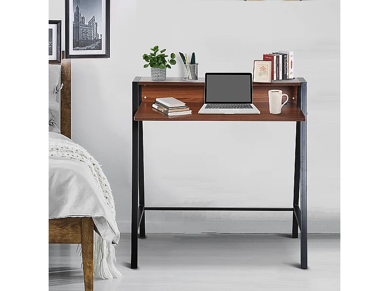 Bureau secrétaire bureau informatique dim. 84L x 45l x 85H cm style néo-rétro étagère coloris noyer noir