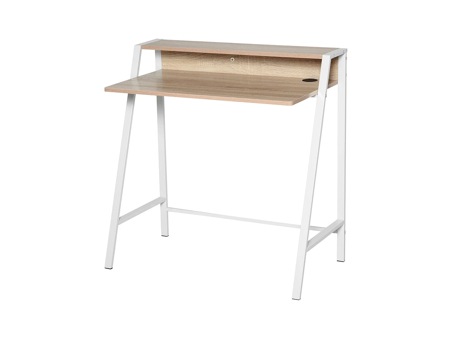 Bureau secrétaire bureau informatique dim. 84L x 45l x 85H cm style néo-rétro étagère coloris chêne clair blanc
