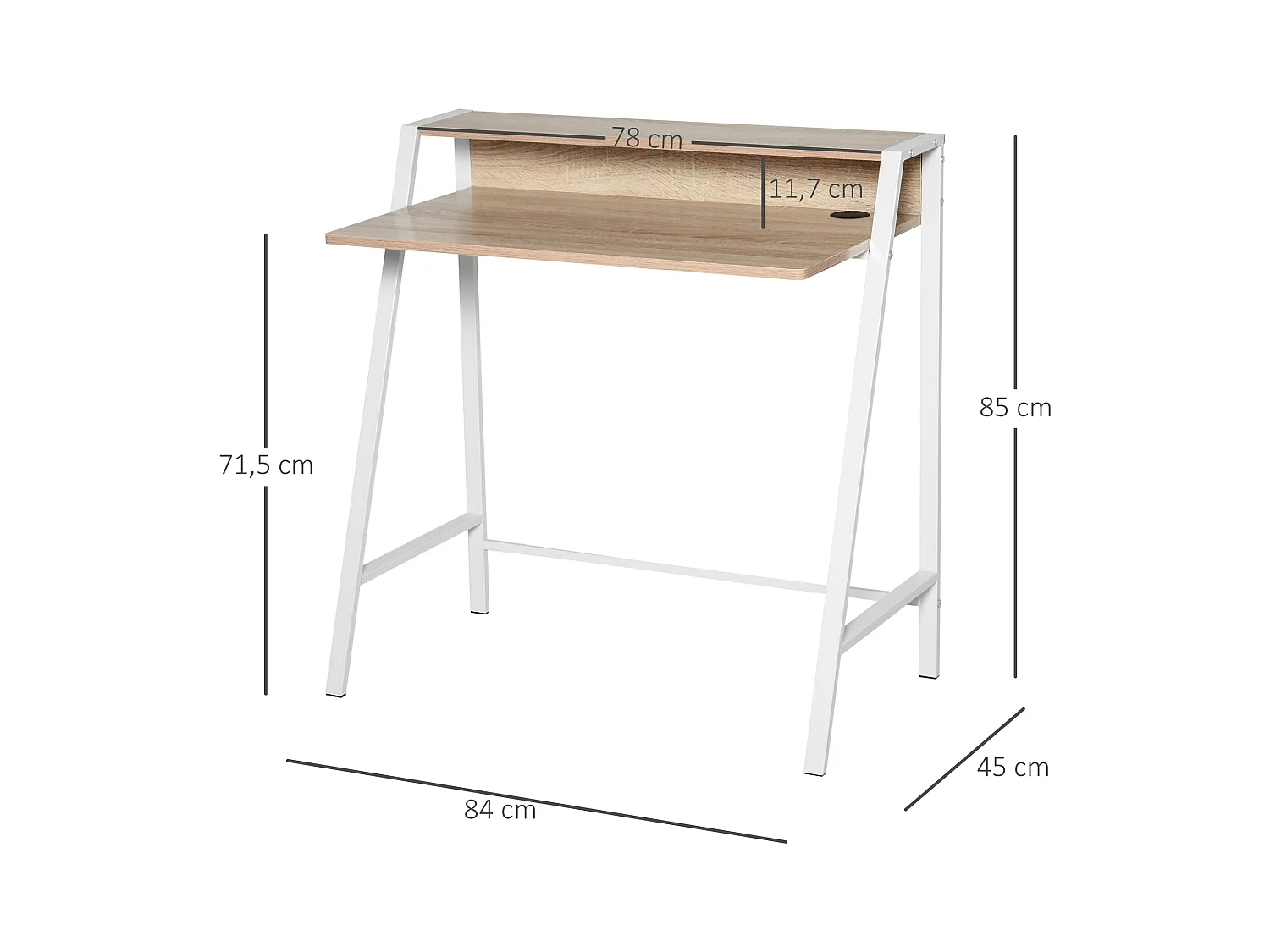 Bureau secrétaire bureau informatique dim. 84L x 45l x 85H cm style néo-rétro avec étagère