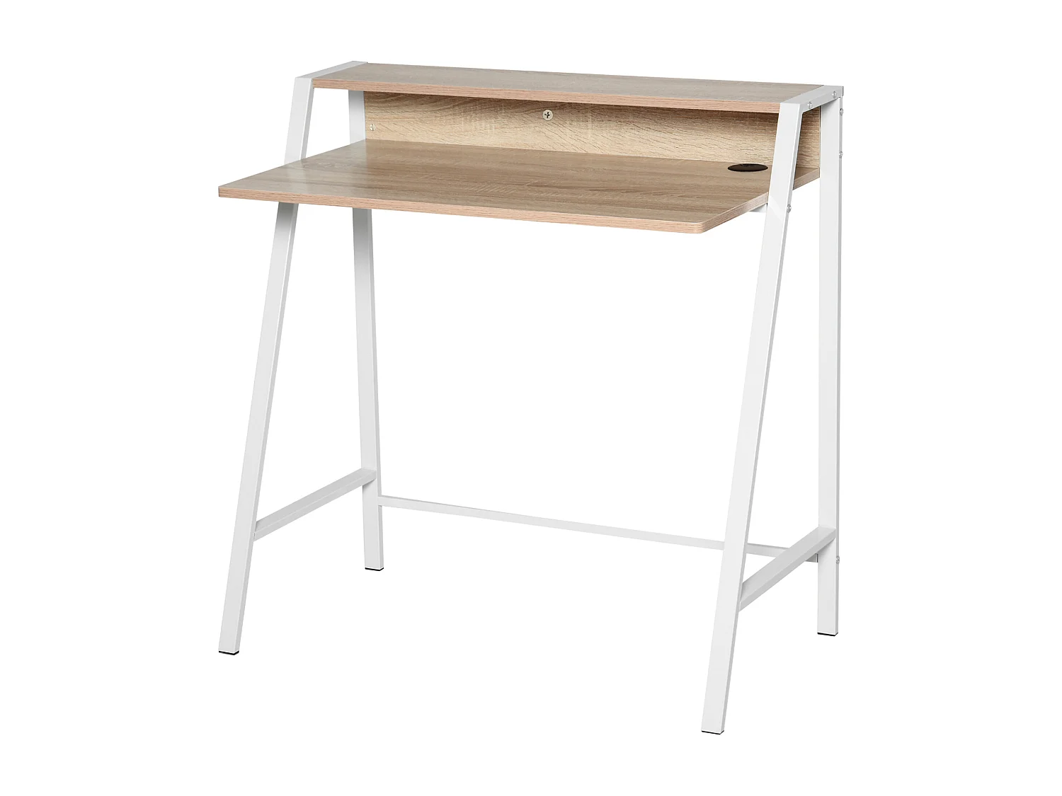 Bureau secrétaire bureau informatique dim. 84L x 45l x 85H cm style néo-rétro étagère coloris chêne clair blanc