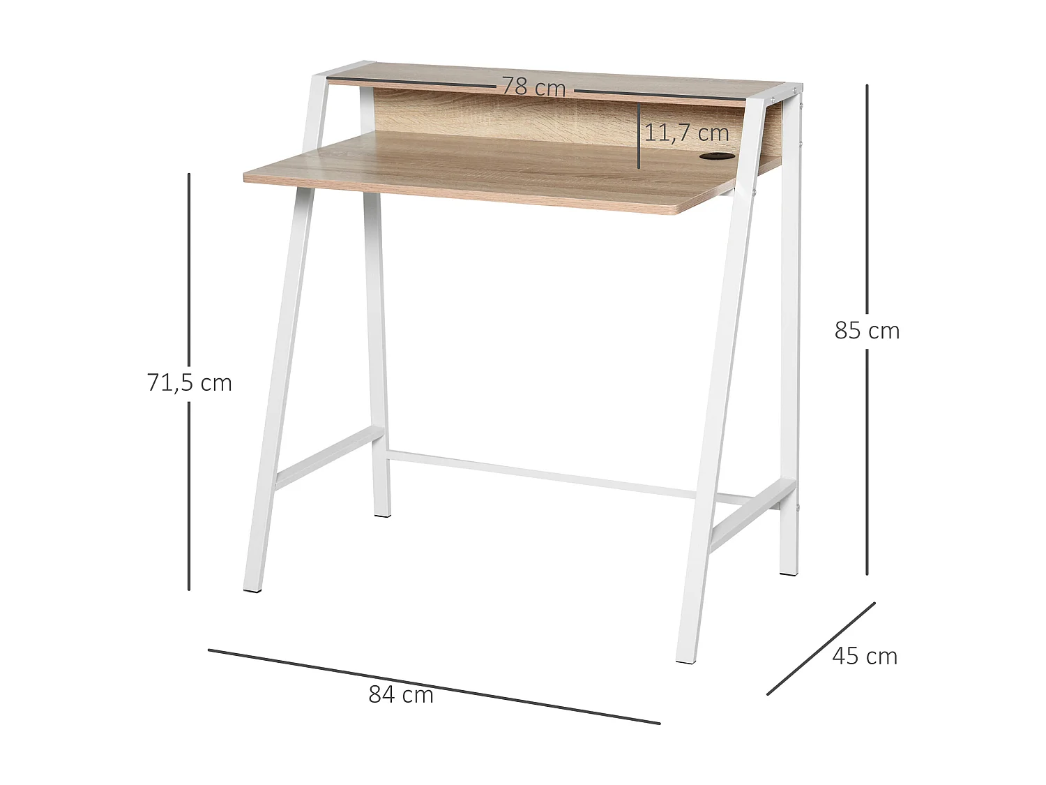 Bureau secrétaire bureau informatique dim. 84L x 45l x 85H cm style néo-rétro étagère coloris chêne clair blanc