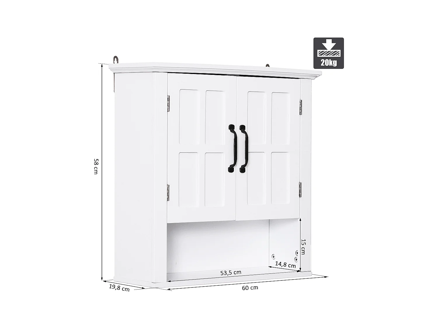 Armoire haute murale de salle de bain ou WC placard 2 portes 2 étagères niche dim. 60L x 20l x 58H cm MDF panneaux particules blanc