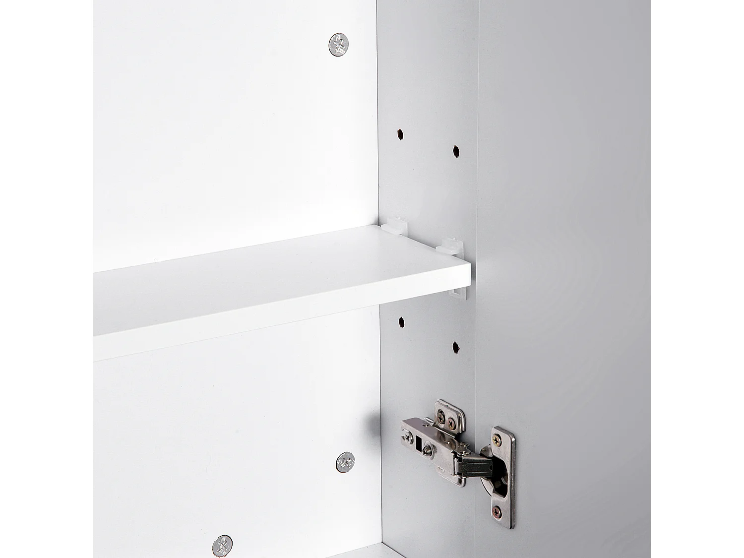 Armoire avec miroir en bois rangement salle de bain fermeture porte tampon MDF blanc