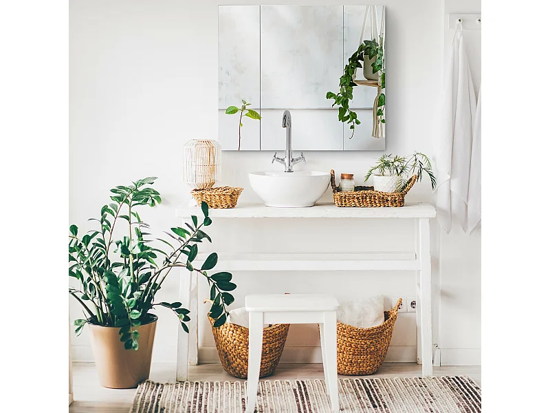 Armoire miroir de salle de bain armoire murale 3 portes 2 étagères dim. 70L x 15l x 60H cm MDF blanc