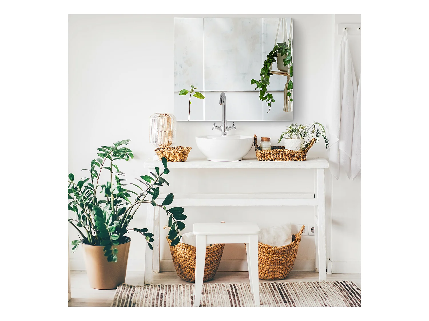 Armoire miroir de salle de bain armoire murale 3 portes 2 étagères dim. 70L x 15l x 60H cm MDF blanc