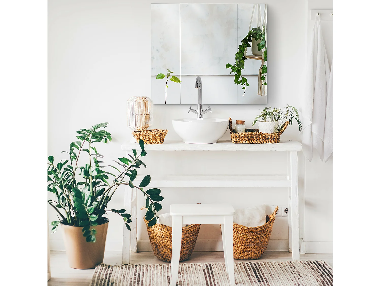 Armoire miroir de salle de bain armoire murale 3 portes 2 étagères dim. 70L x 15l x 60H cm MDF blanc