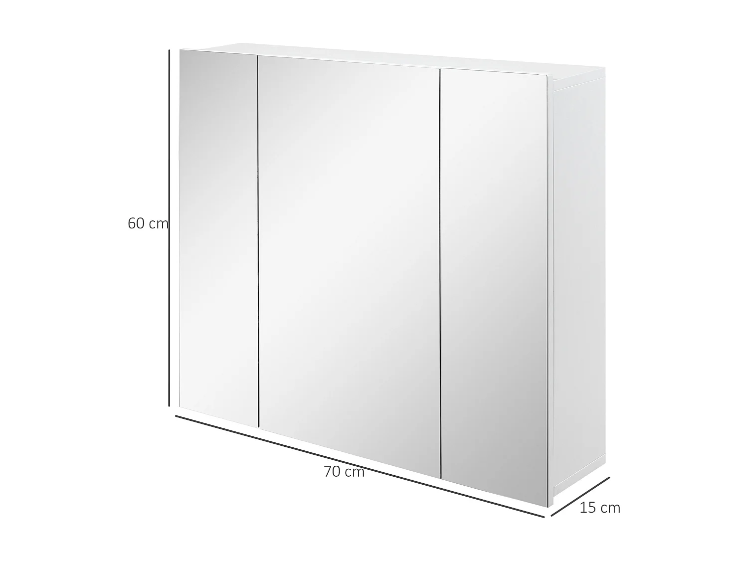 Armoire miroir de salle de bain armoire murale 3 portes 2 étagères dim. 70L x 15l x 60H cm MDF blanc