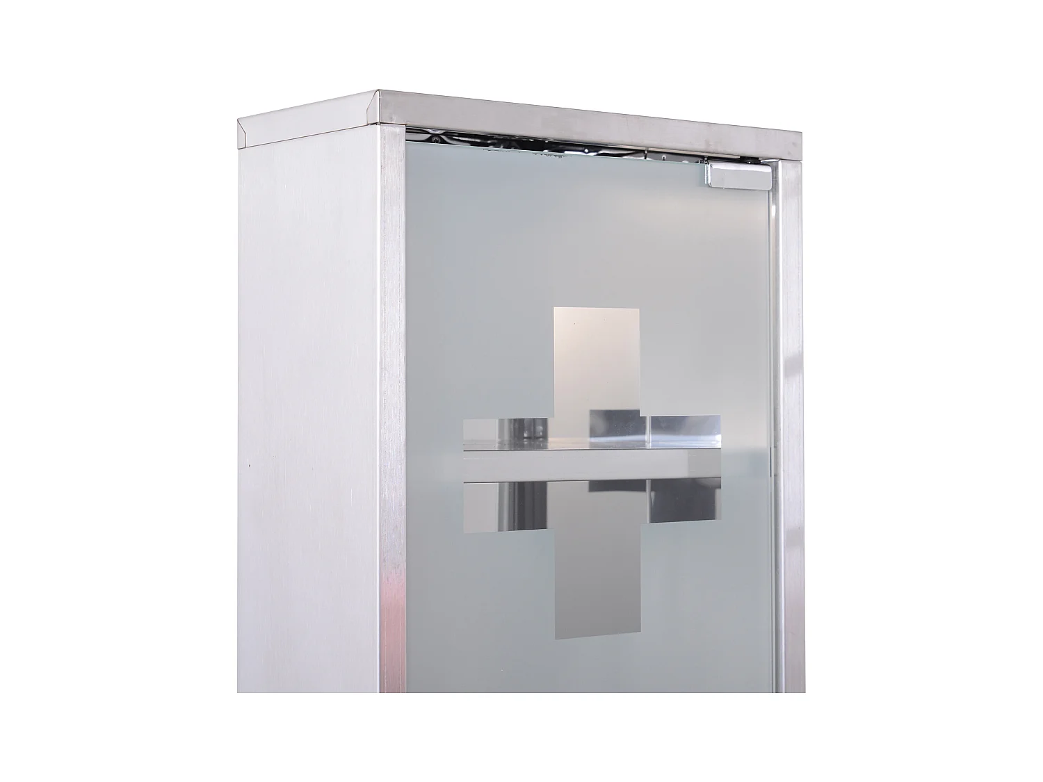 Armoire à pharmacie 2 étagères 3 niveaux verrouillable porte verre trempé dépoli logo croix 25L x 12l x 48H cm acier inox
