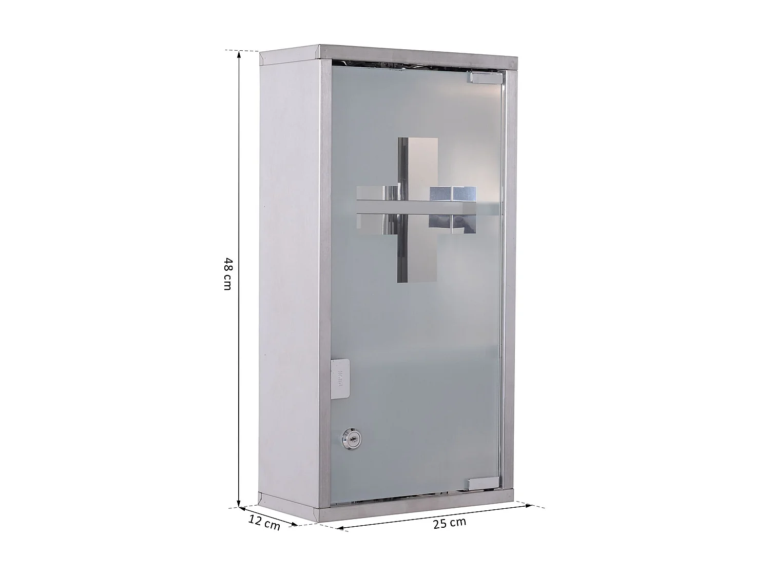 Armoire à pharmacie 2 étagères 3 niveaux verrouillable porte verre trempé dépoli logo croix 25L x 12l x 48H cm acier inox