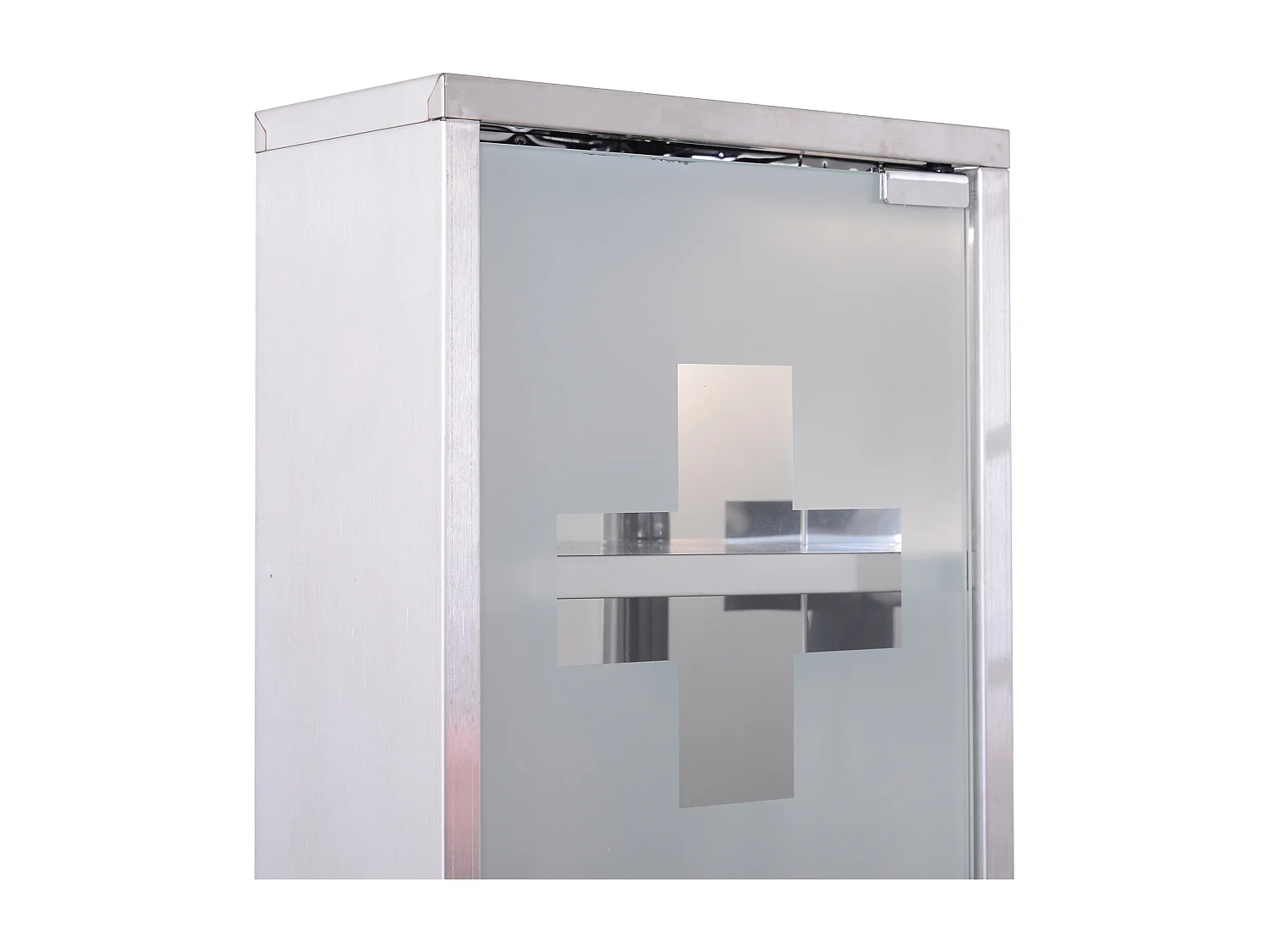Armoire à pharmacie 2 étagères 3 niveaux verrouillable porte verre trempé dépoli logo croix 25L x 12l x 48H cm acier inox