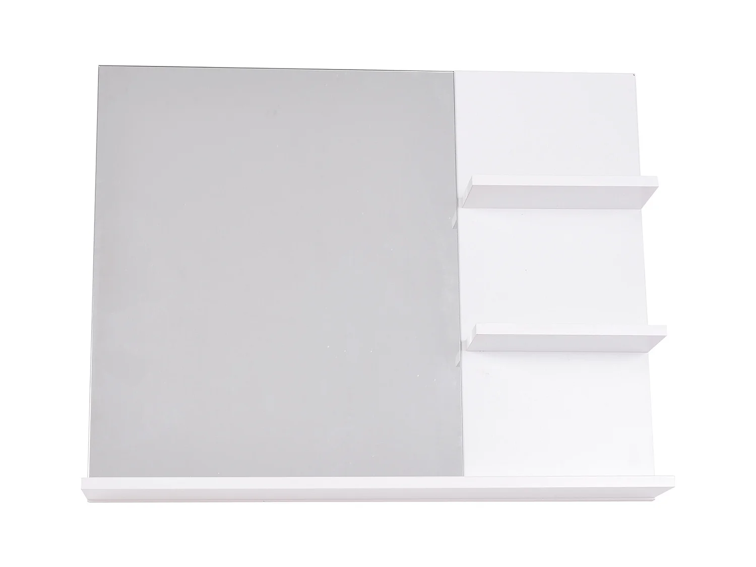 Miroir de salle de bain avec étagères - 2 étagères latérales + grande étagère inférieure - kit installation fourni - MDF blanc