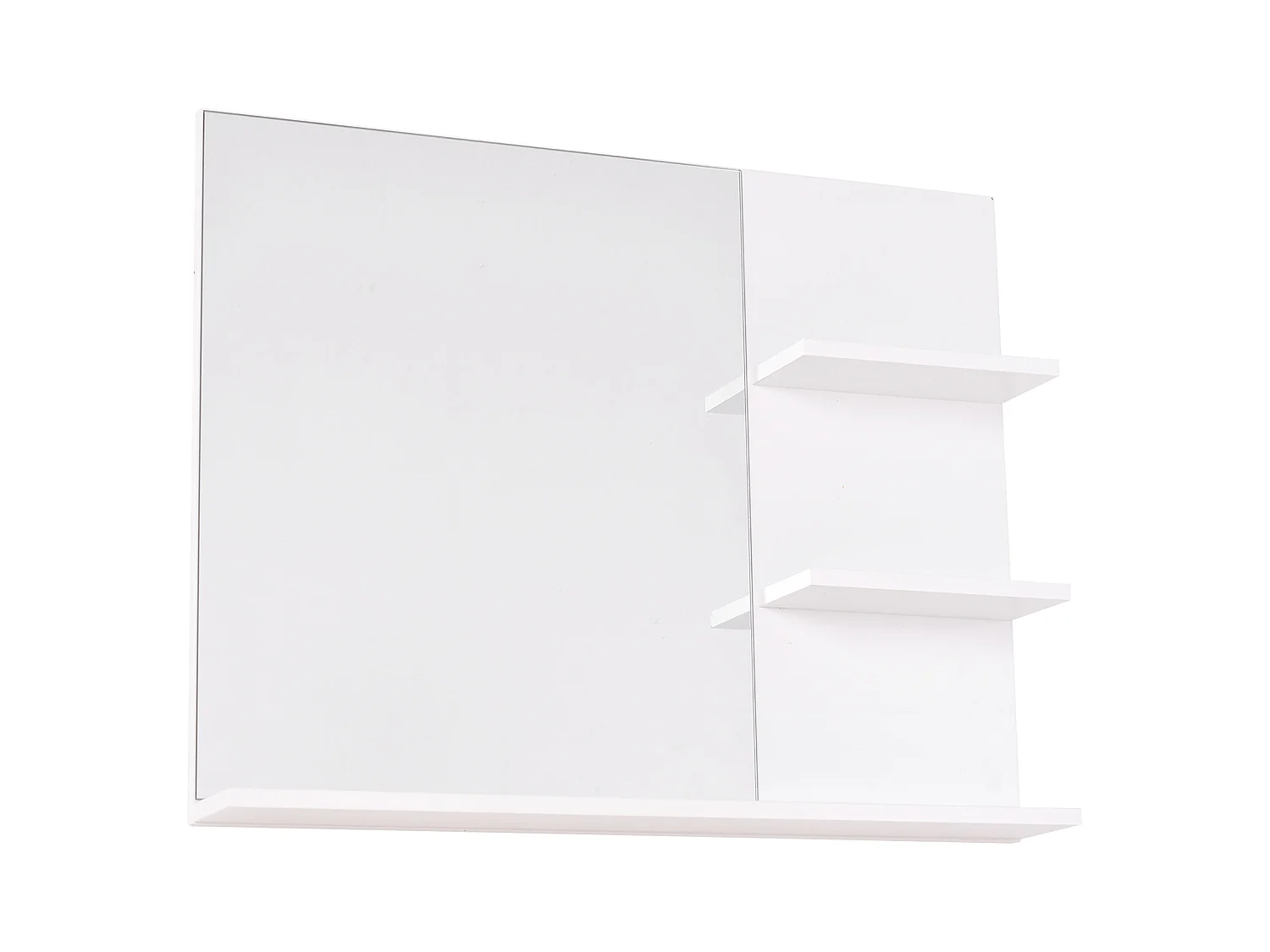 Miroir de salle de bain avec étagères - 2 étagères latérales + grande étagère inférieure - kit installation fourni - MDF blanc