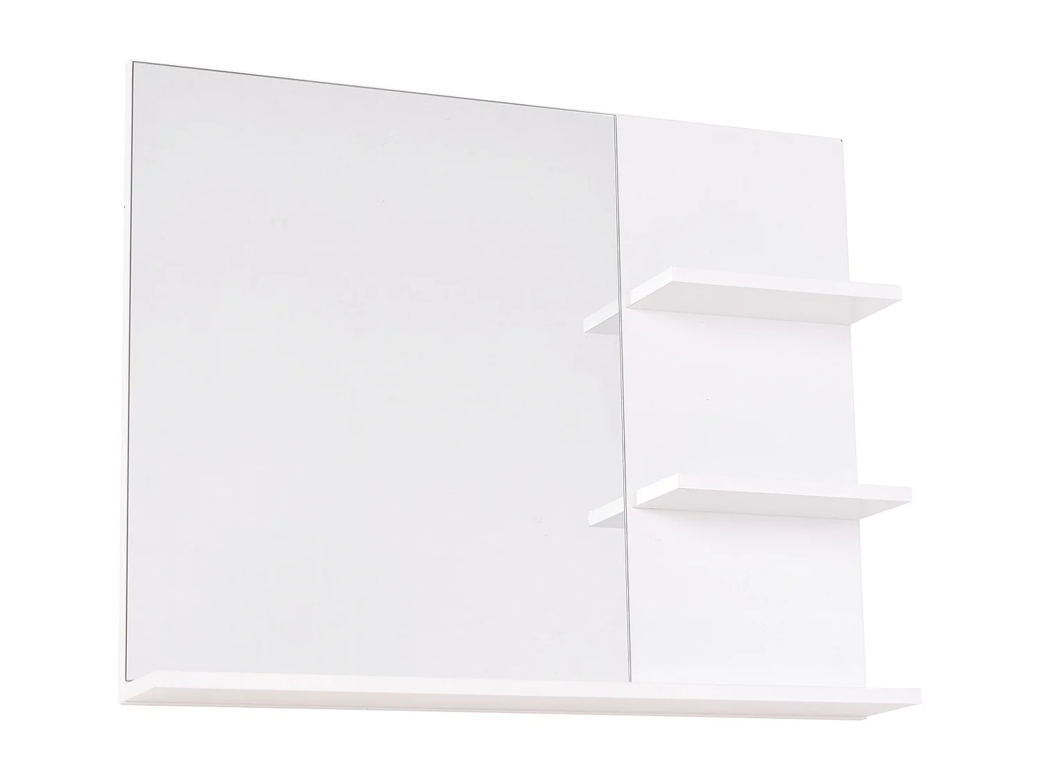 Miroir de salle de bain avec étagères - 2 étagères latérales + grande étagère inférieure - kit installation fourni - MDF blanc
