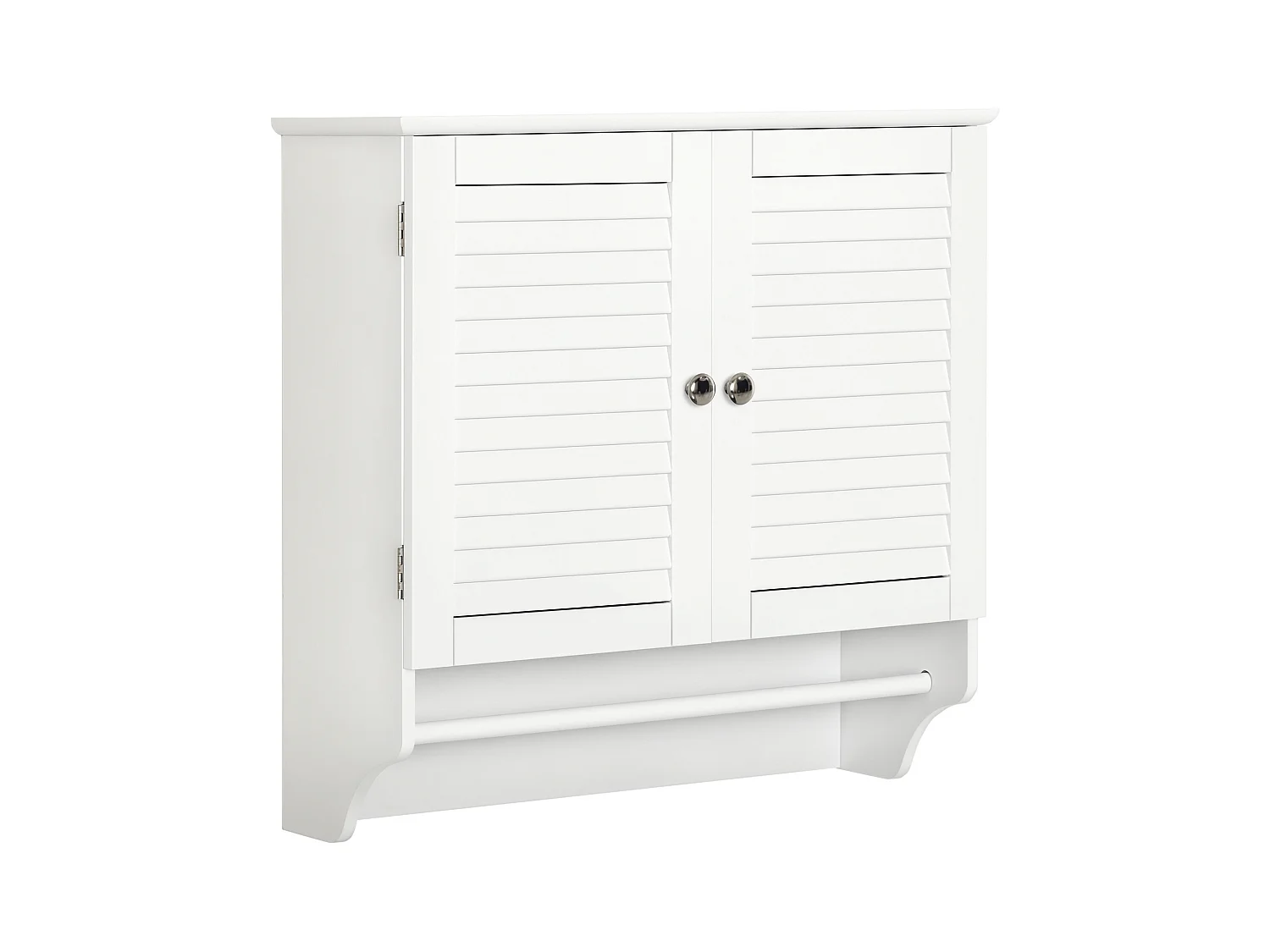 Armoire haute murale salle de bain ou WC - placard 2 portes persiennes avec étagère - porte-serviette - MDF blanc