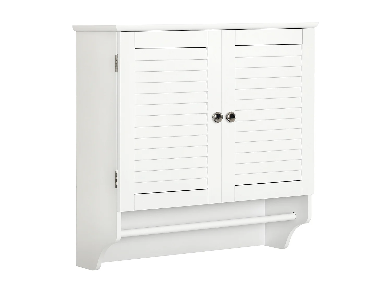 Armoire haute murale salle de bain ou WC - placard 2 portes persiennes avec étagère - porte-serviette - MDF blanc