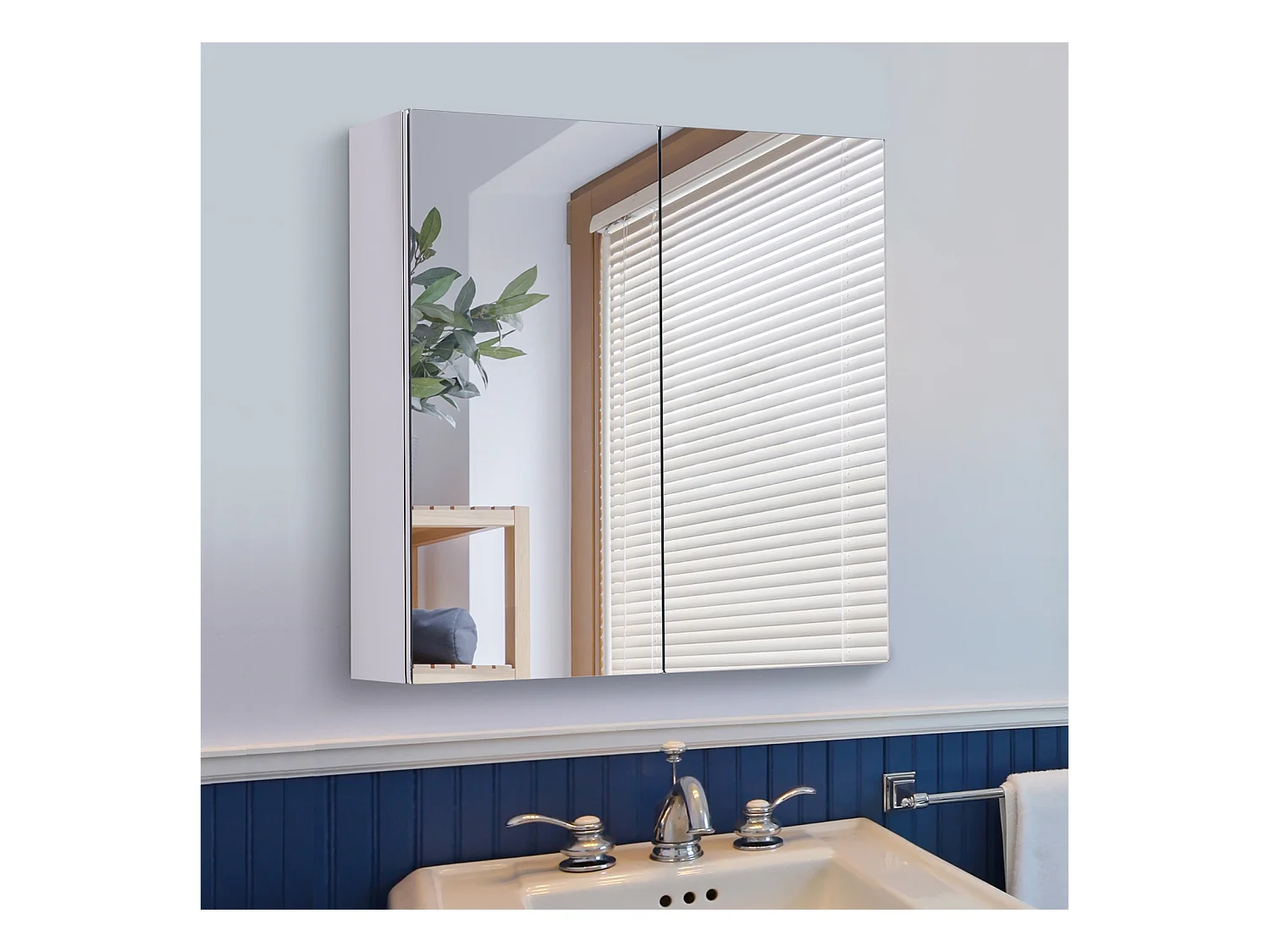 Armoire miroir rangement toilette salle de bain meuble mural dim. 60L x 12l x 55H cm acier inox.