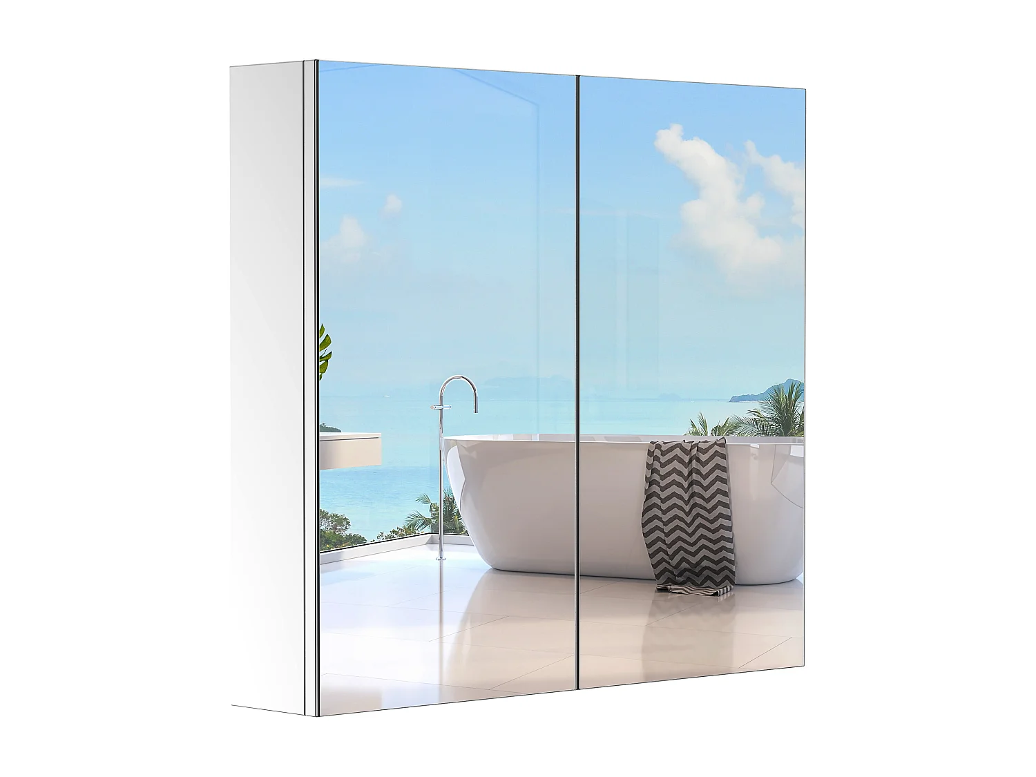Armoire miroir rangement toilette salle de bain meuble mural dim. 60L x 12l x 55H cm acier inox.