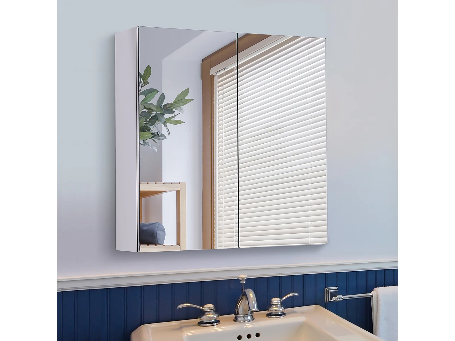 Armoire miroir rangement toilette salle de bain meuble mural dim. 60L x 12l x 55H cm acier inox.