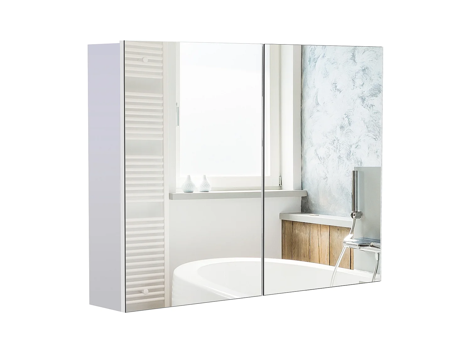 Armoire miroir de salle de bain armoire murale double portes et étagères dim. 80L x 15l x 60H cm MDF blanc
