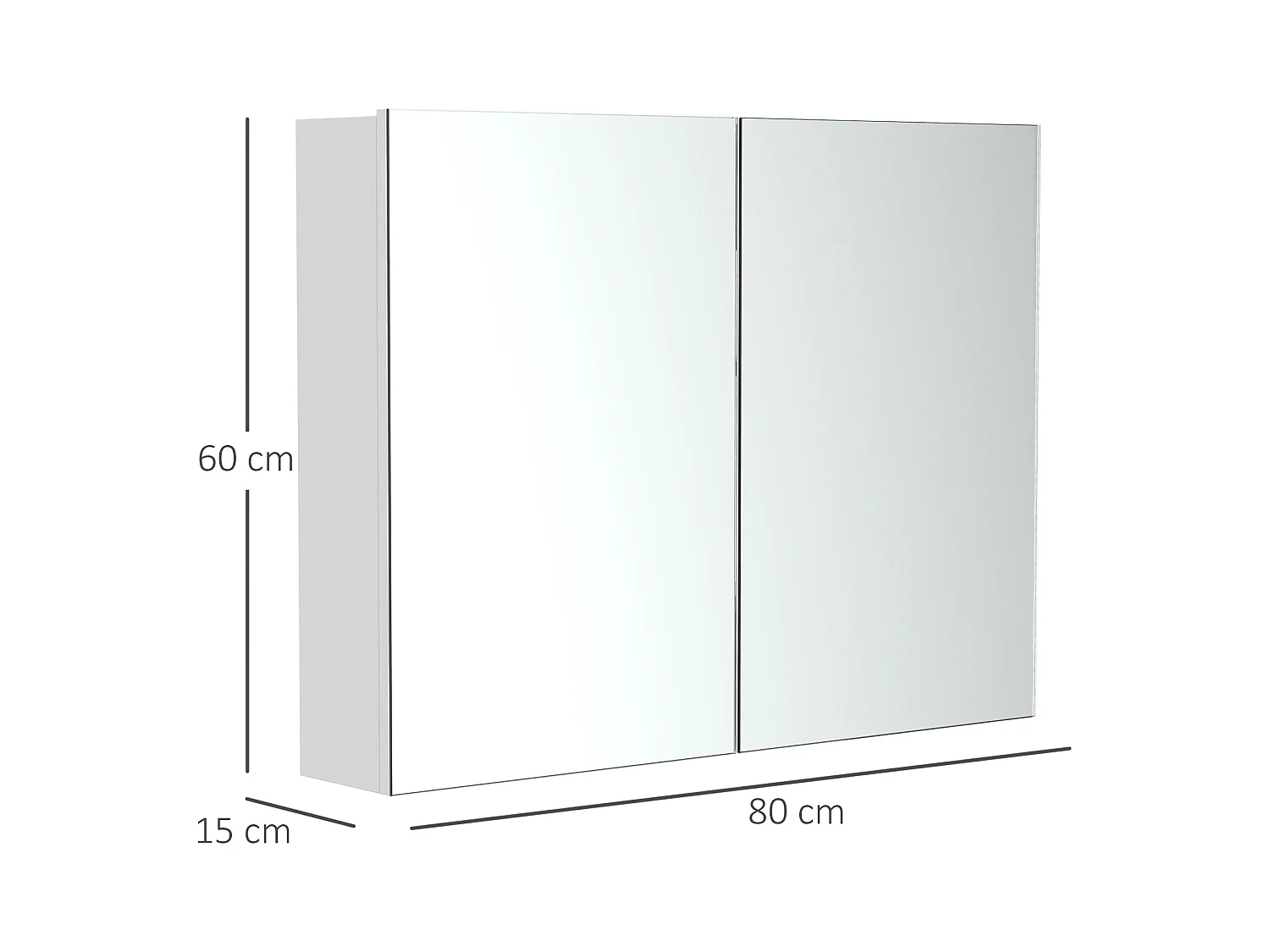 Armoire miroir de salle de bain armoire murale double portes et étagères dim. 80L x 15l x 60H cm MDF blanc