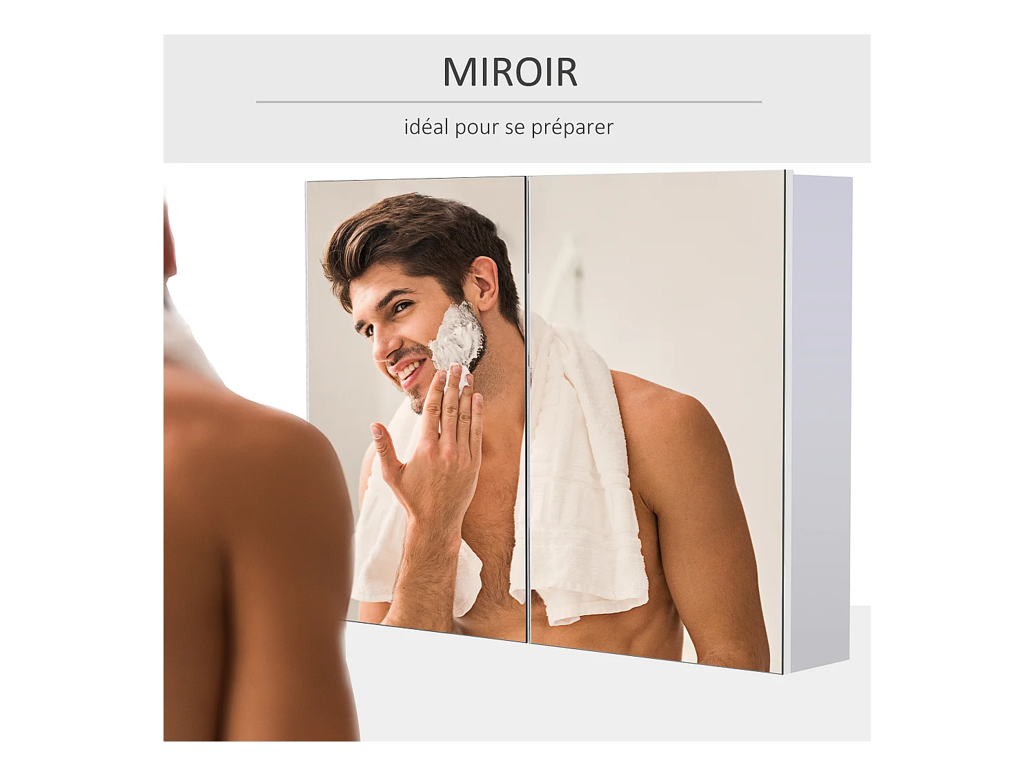 Armoire miroir de salle de bain armoire murale double portes et étagères dim. 80L x 15l x 60H cm MDF blanc