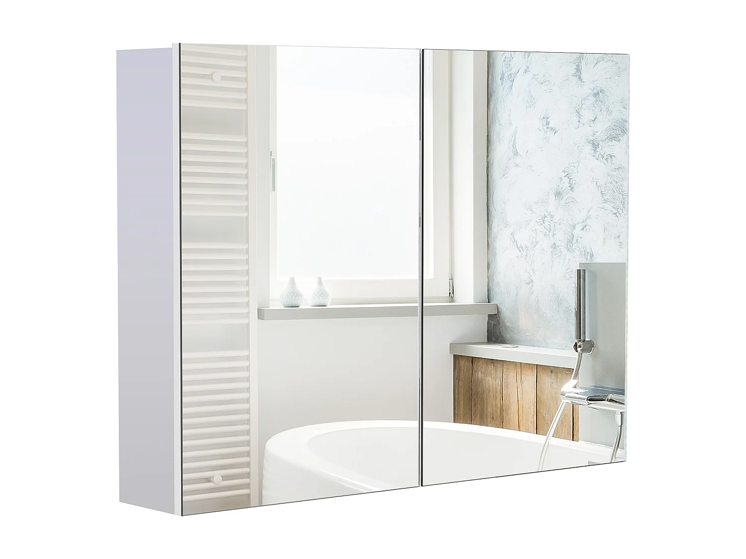 Armoire miroir de salle de bain armoire murale double portes et étagères dim. 80L x 15l x 60H cm MDF blanc
