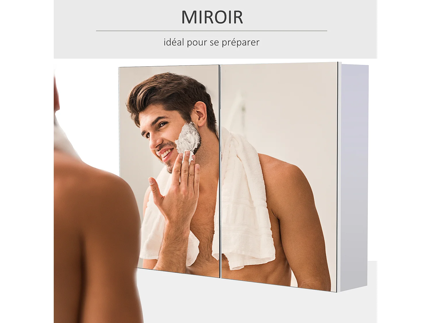 Armoire miroir de salle de bain armoire murale double portes et étagères dim. 80L x 15l x 60H cm MDF blanc