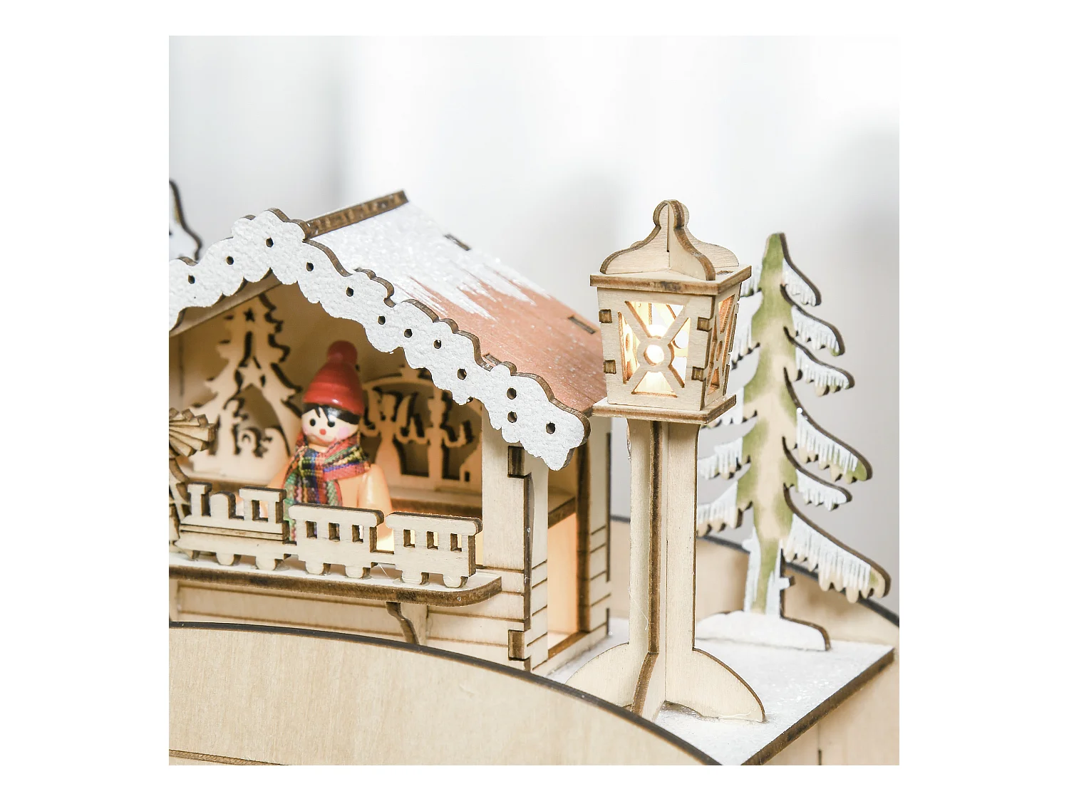 Calendrier de l'Avent LED traineau - 10 lumières blanc chaud - 24 tiroirs - décoration lumineuse de Noël - beige