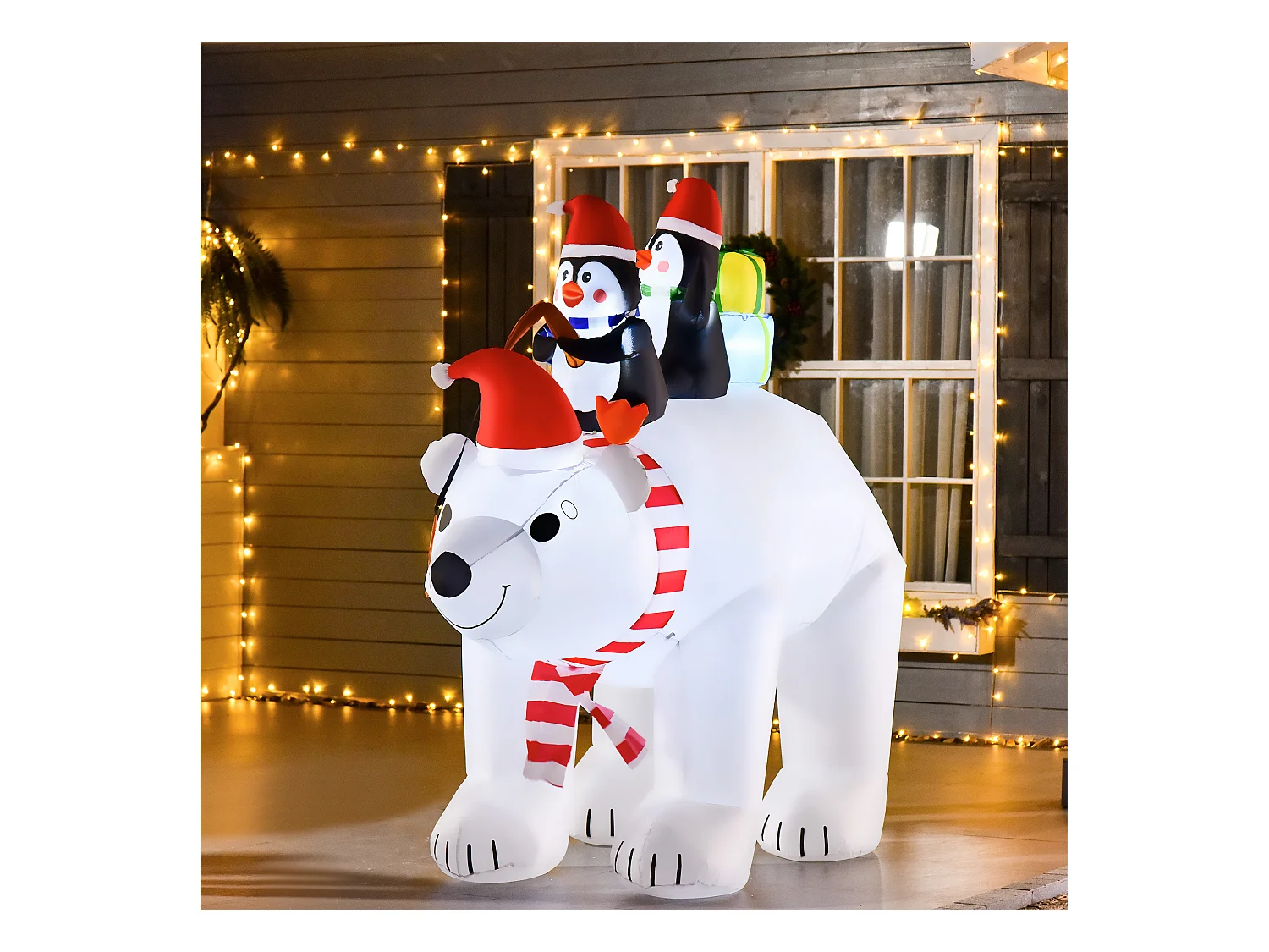 Ours polaire gonflable de Noël décoration gonflable LED de Noël 2,06H m lumières LED 2 pingouins blanc