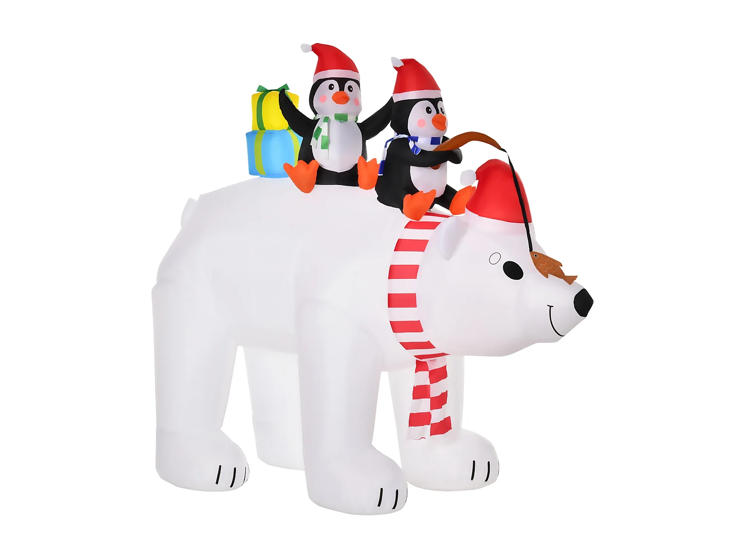 Ours polaire gonflable de Noël décoration gonflable LED de Noël 2,06H m lumières LED 2 pingouins blanc