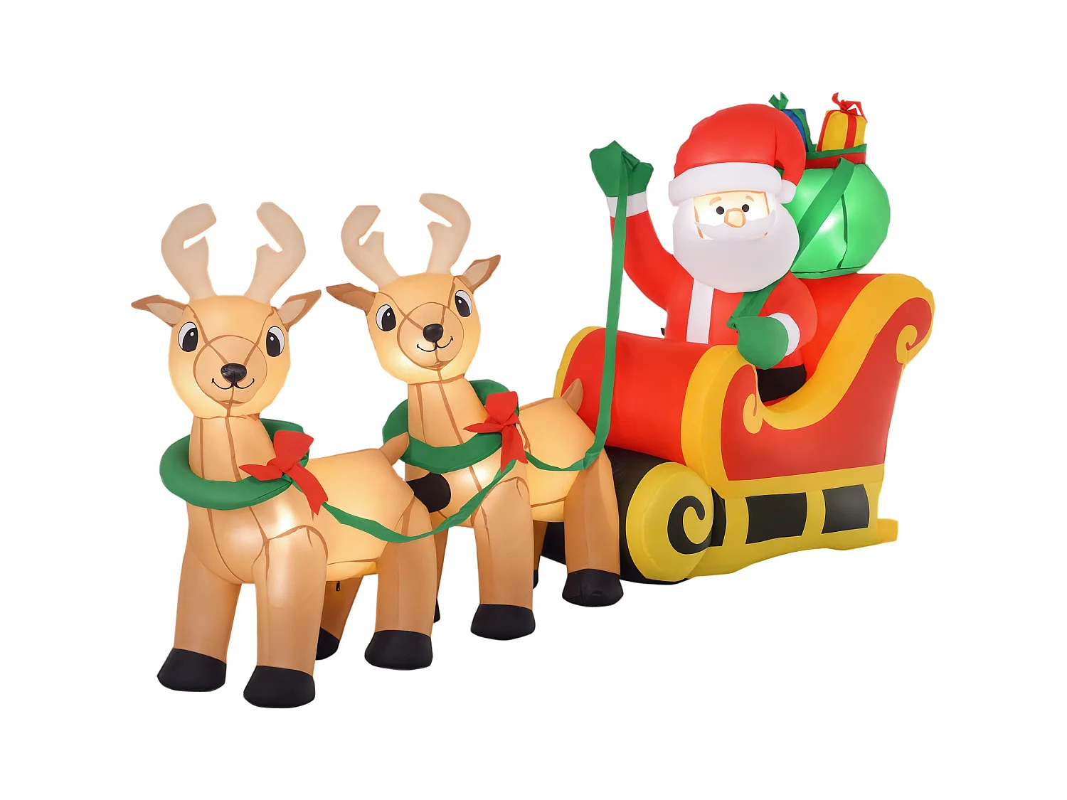Père Noël gonflable LED dim. 240L x 57l x 112H cm avec traîneau, rennes, hotte 6 LED polyester imperméable