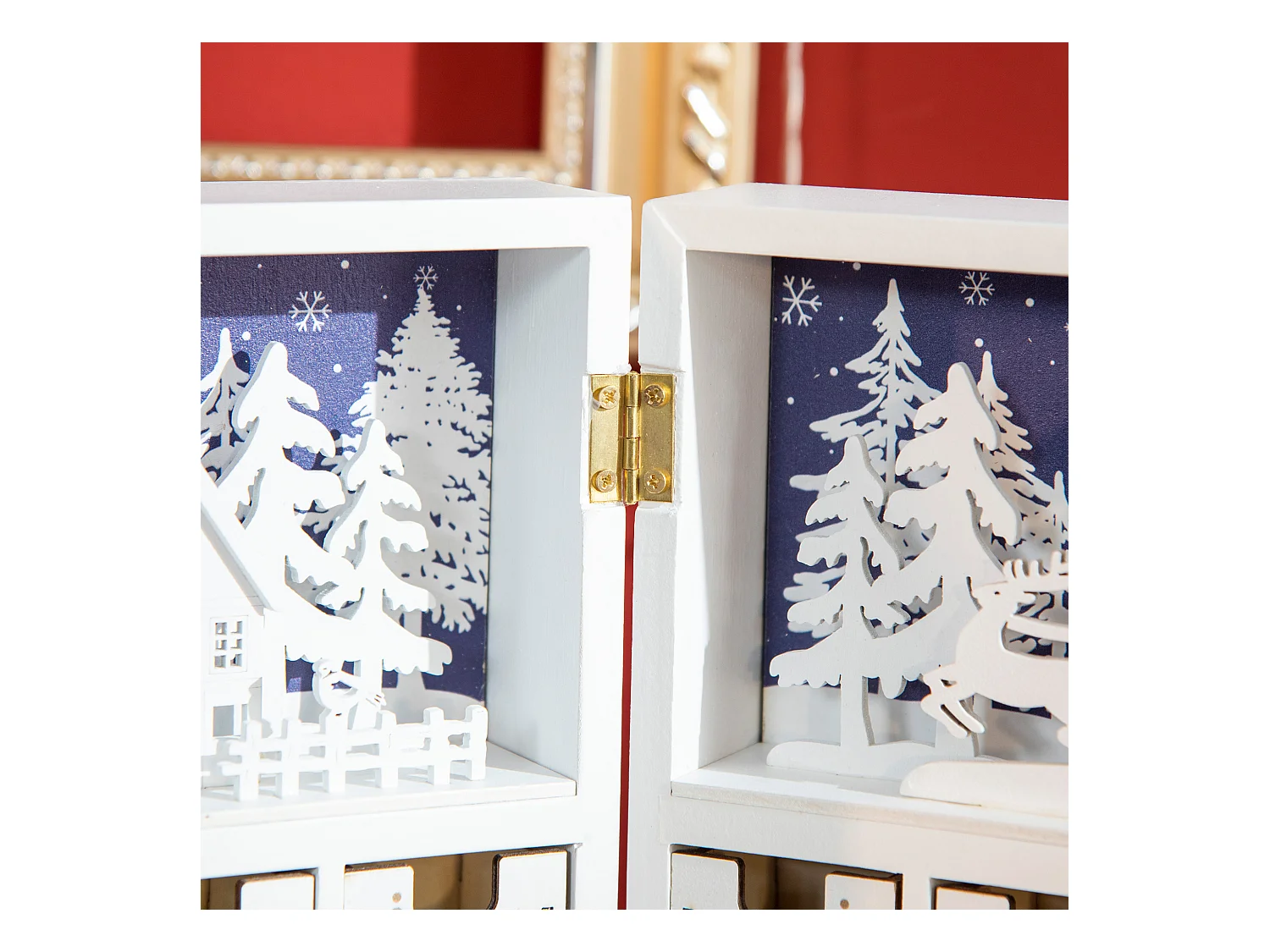 Calendrier de l'Avent village de Noël pliable  - 24 tiroirs - décoration de Noël - contreplaqué blanc