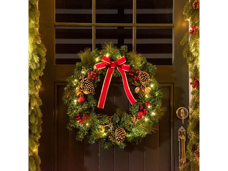 Couronne de Noël artificielle lumineuse - Décoration de Noël LED - Ø 60 cm 20 LED blanc chaud - décoration incluse