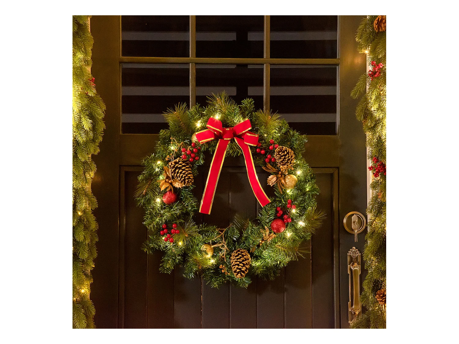 Couronne de Noël artificielle lumineuse - Décoration de Noël LED - Ø 60 cm 20 LED blanc chaud - décoration incluse