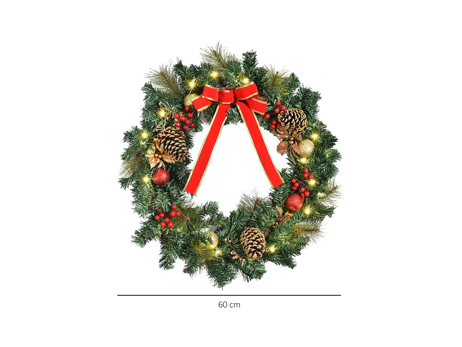 Couronne de Noël artificielle lumineuse - Décoration de Noël LED - Ø 60 cm 20 LED blanc chaud - décoration incluse