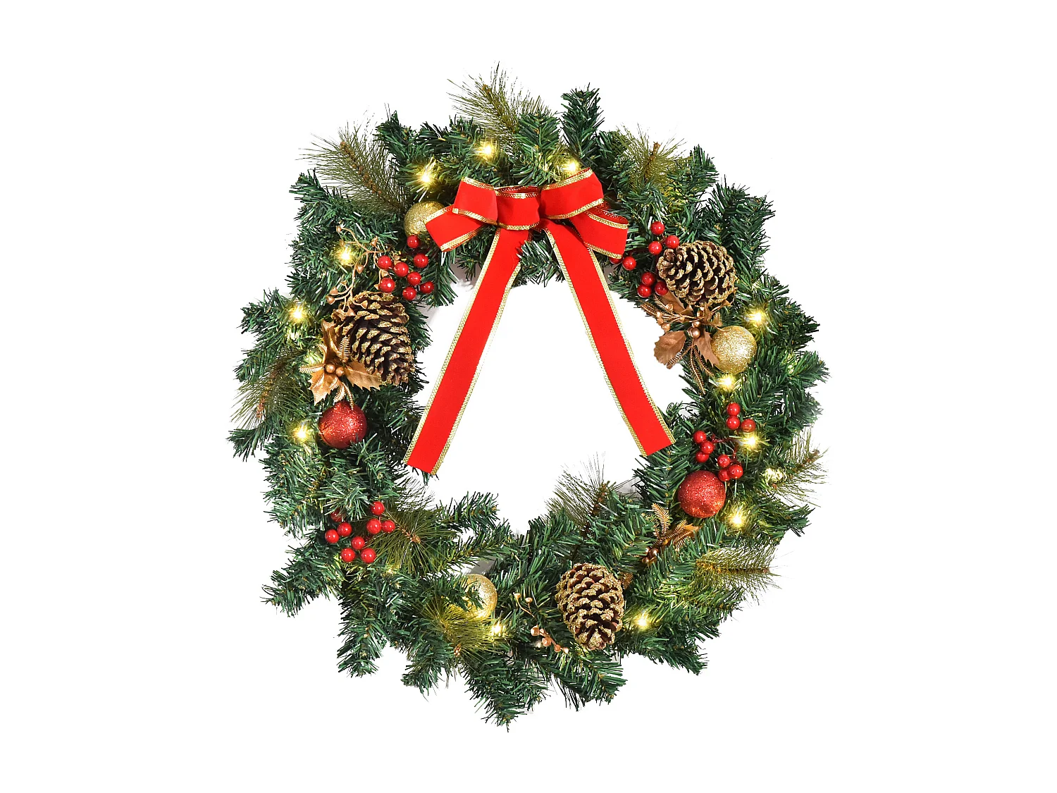 Couronne de Noël artificielle lumineuse - Décoration de Noël LED - Ø 60 cm 20 LED blanc chaud - décoration incluse